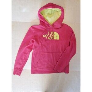 North Face Hoodie Women Small Pink/Green Pullover Hooded Sweatshirt Half Dome